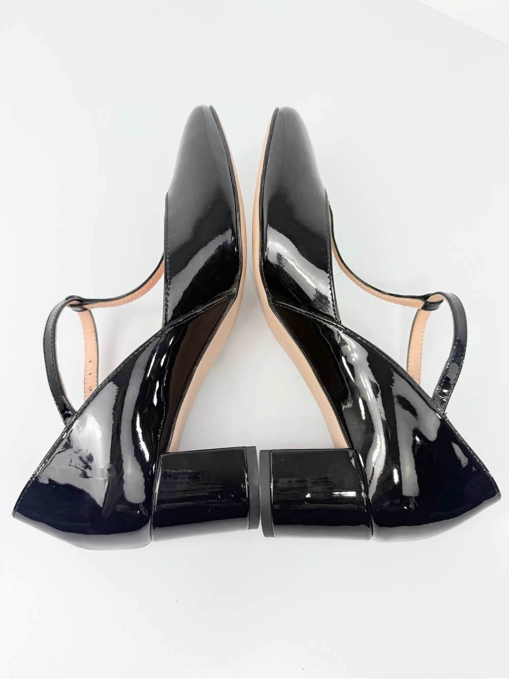J. Crew MILLIE Black Patent Leather Glossy T Strap Block Heel Classic Shoes - Picture 9 of 15